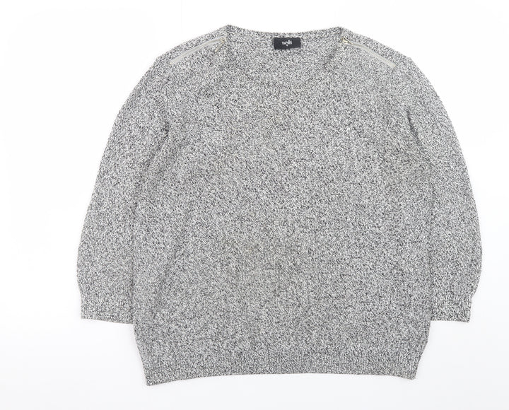 Wallis Womens Grey Knit Pullover Jumper M Long Sleeve Zip Detail