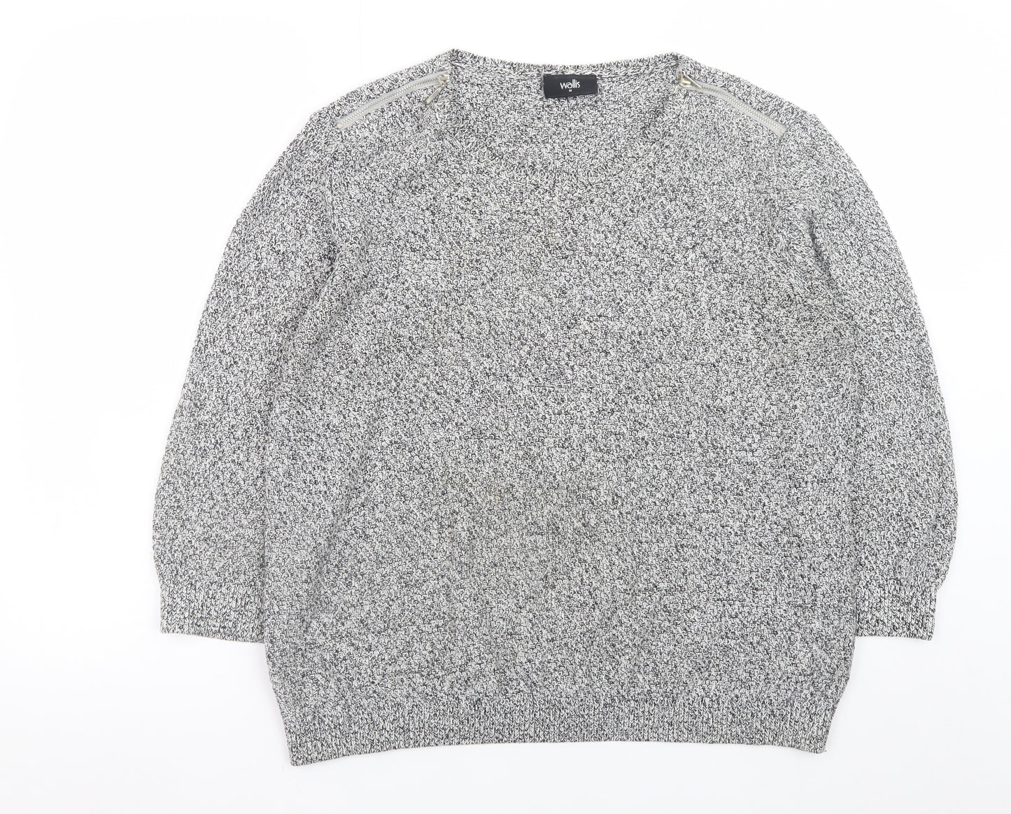 Wallis Womens Grey Knit Pullover Jumper M Long Sleeve Zip Detail