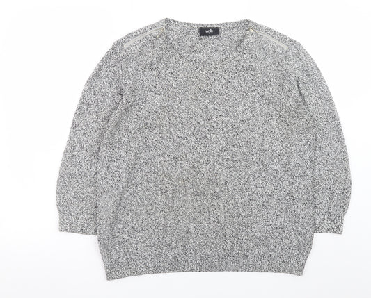 Wallis Womens Grey Knit Pullover Jumper M Long Sleeve Zip Detail