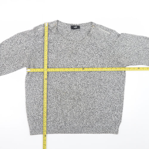 Wallis Womens Grey Knit Pullover Jumper M Long Sleeve Zip Detail