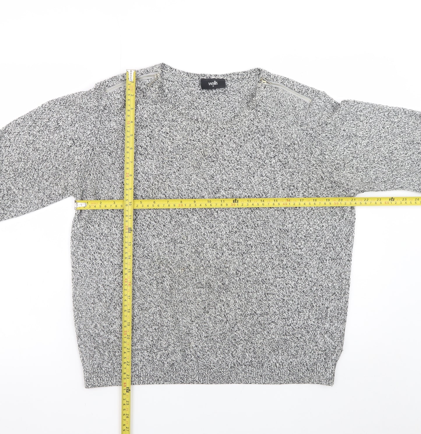 Wallis Womens Grey Knit Pullover Jumper M Long Sleeve Zip Detail