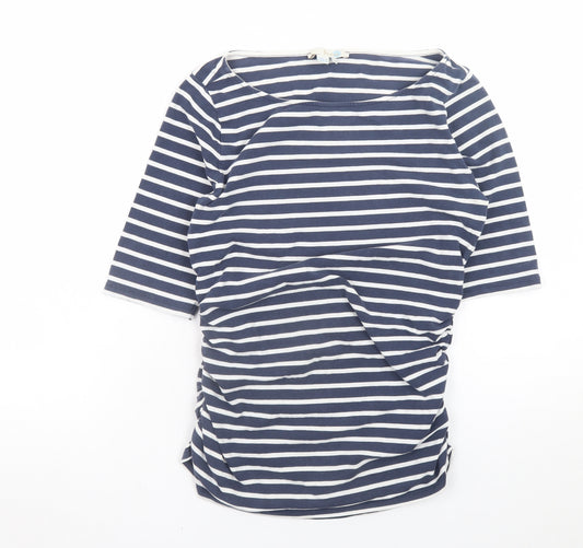 Boden Women Blue Striped Boat Neck 3/4 Sleeve Jersey T-Shirt Size 12