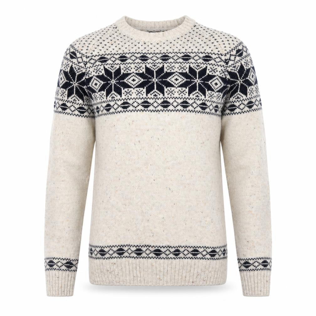 Front view of Criminal men’s beige fair isle wool blend crew neck jumper m