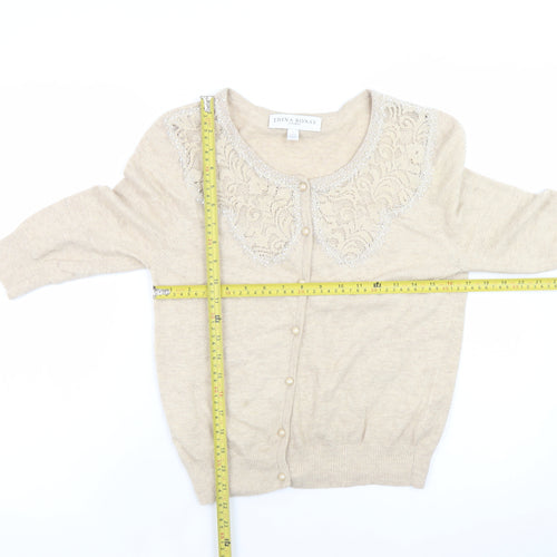 Edina Ronay Women Beige Cardigan UK 10 Lace Collar Angora Blend