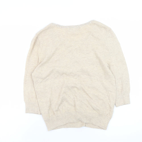 Edina Ronay Women Beige Cardigan UK 10 Lace Collar Angora Blend