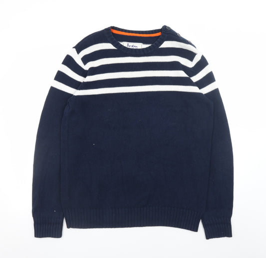 Boden Mens Blue Striped Cotton Crew Neck Jumper Size M