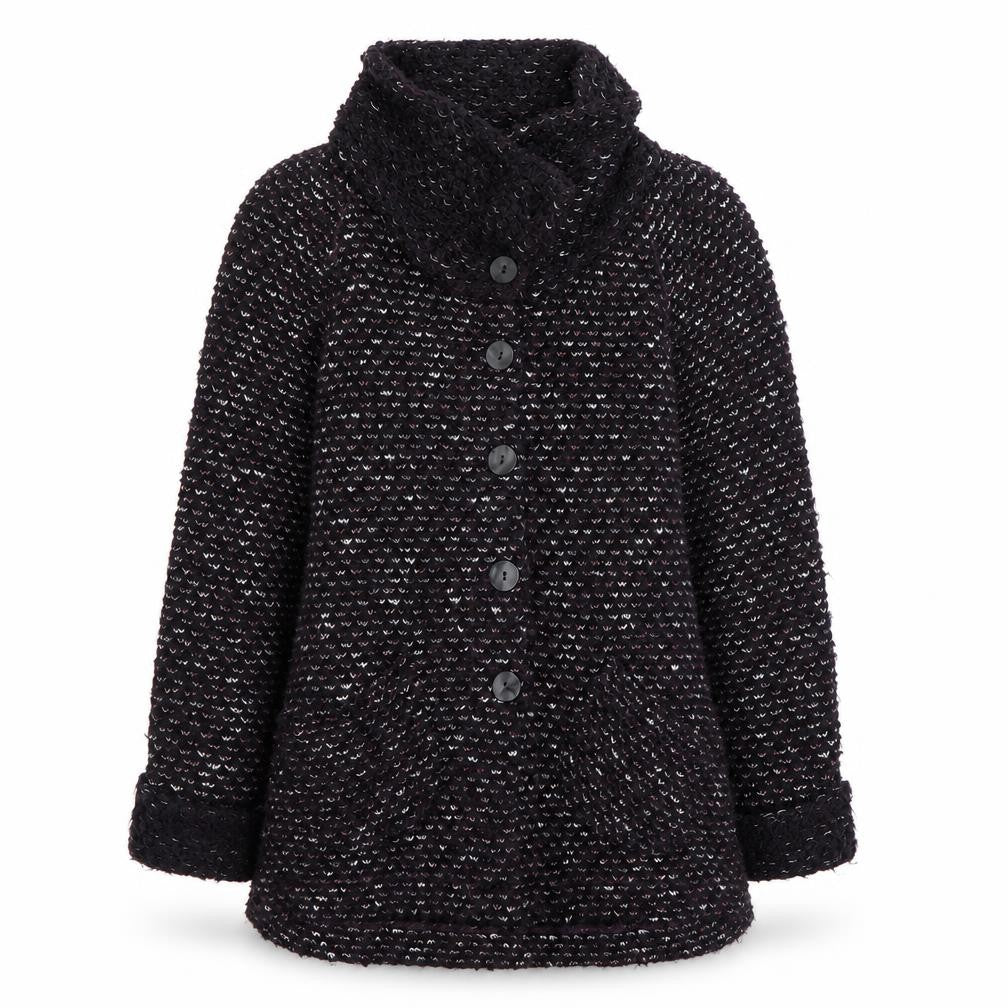 Front view of Sahara Women's Black Wool Blend Button Cardigan, size S