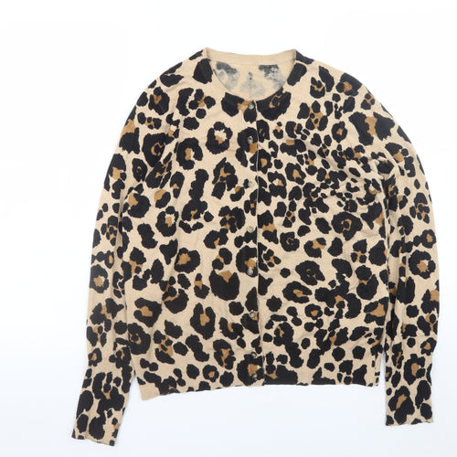 Marks and Spencer Womens Beige Leopard Print Cardigan Size 14 Viscose Blend