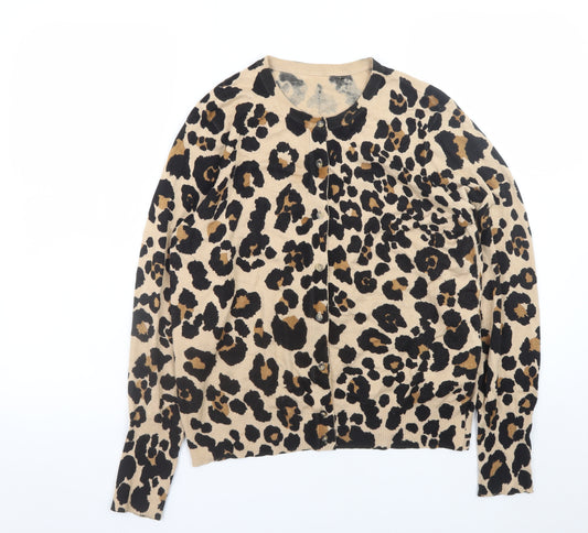 Marks and Spencer Womens Beige Leopard Print Cardigan Size 14 Viscose Blend