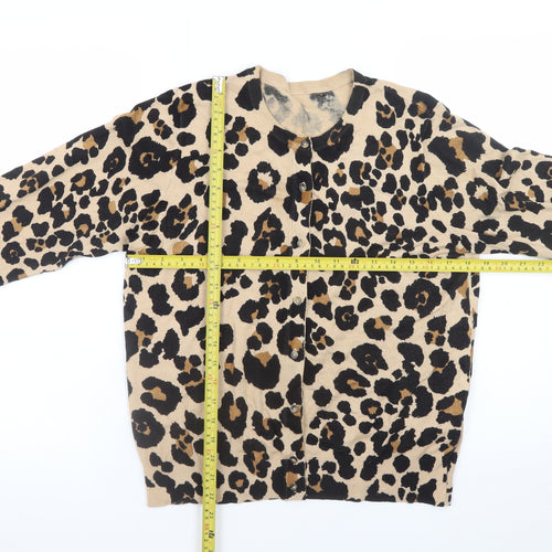 Marks and Spencer Womens Beige Leopard Print Cardigan Size 14 Viscose Blend
