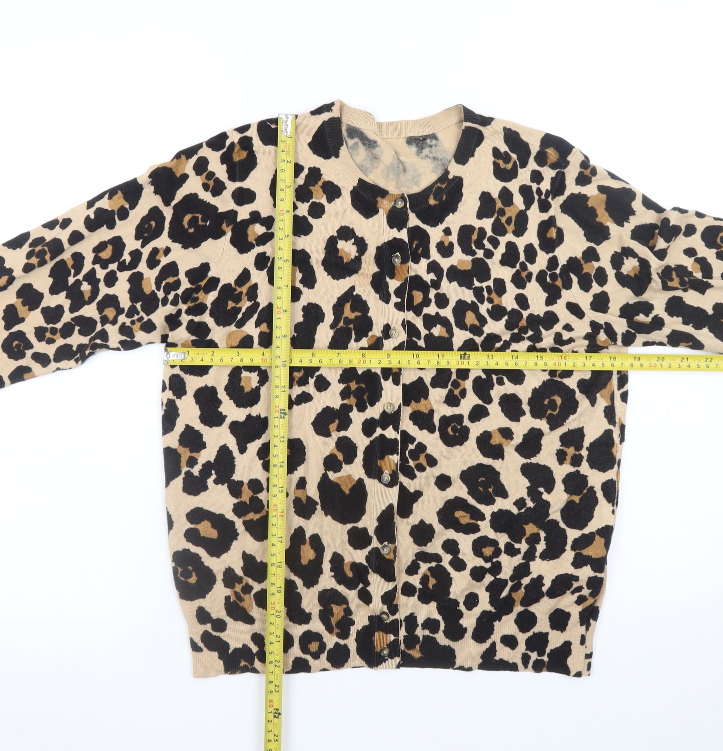 Marks and Spencer Womens Beige Leopard Print Cardigan Size 14 Viscose Blend