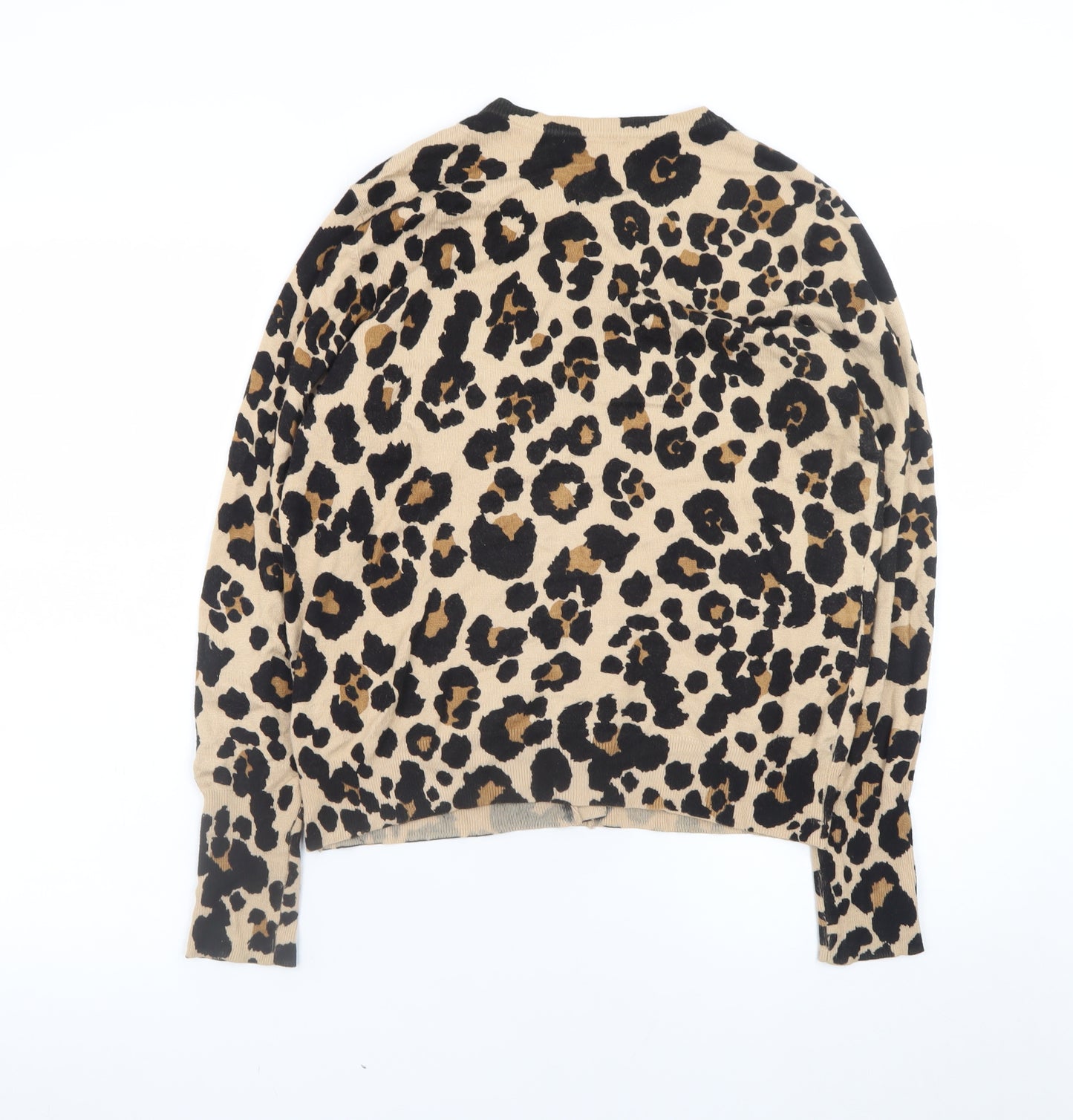 Marks and Spencer Womens Beige Leopard Print Cardigan Size 14 Viscose Blend