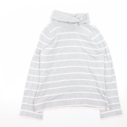 Marks and Spencer Women Grey Striped High Neck Cotton Jumper UK 12