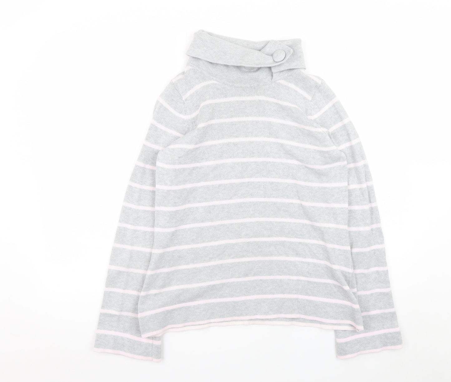 Marks and Spencer Women Grey Striped High Neck Cotton Jumper UK 12