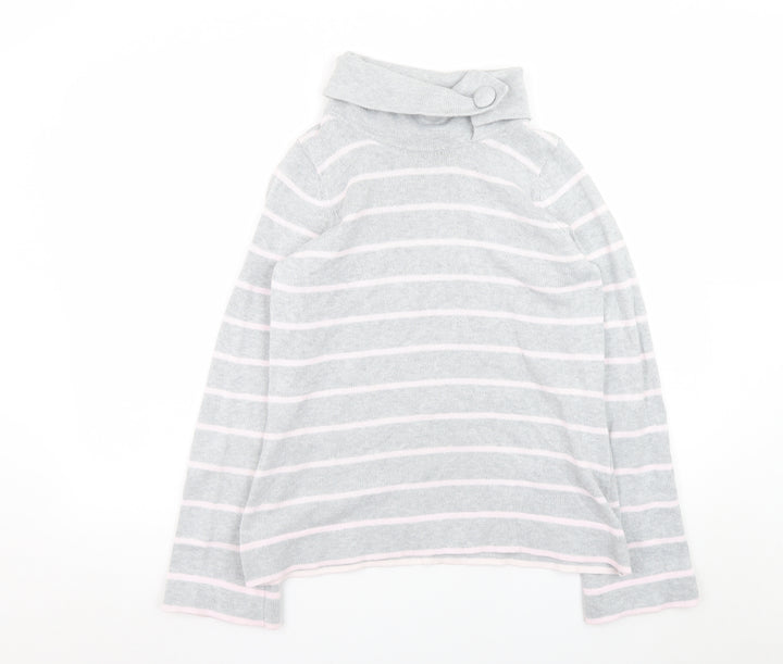 Marks and Spencer Women Grey Striped High Neck Cotton Jumper UK 12