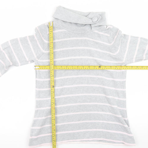 Marks and Spencer Women Grey Striped High Neck Cotton Jumper UK 12