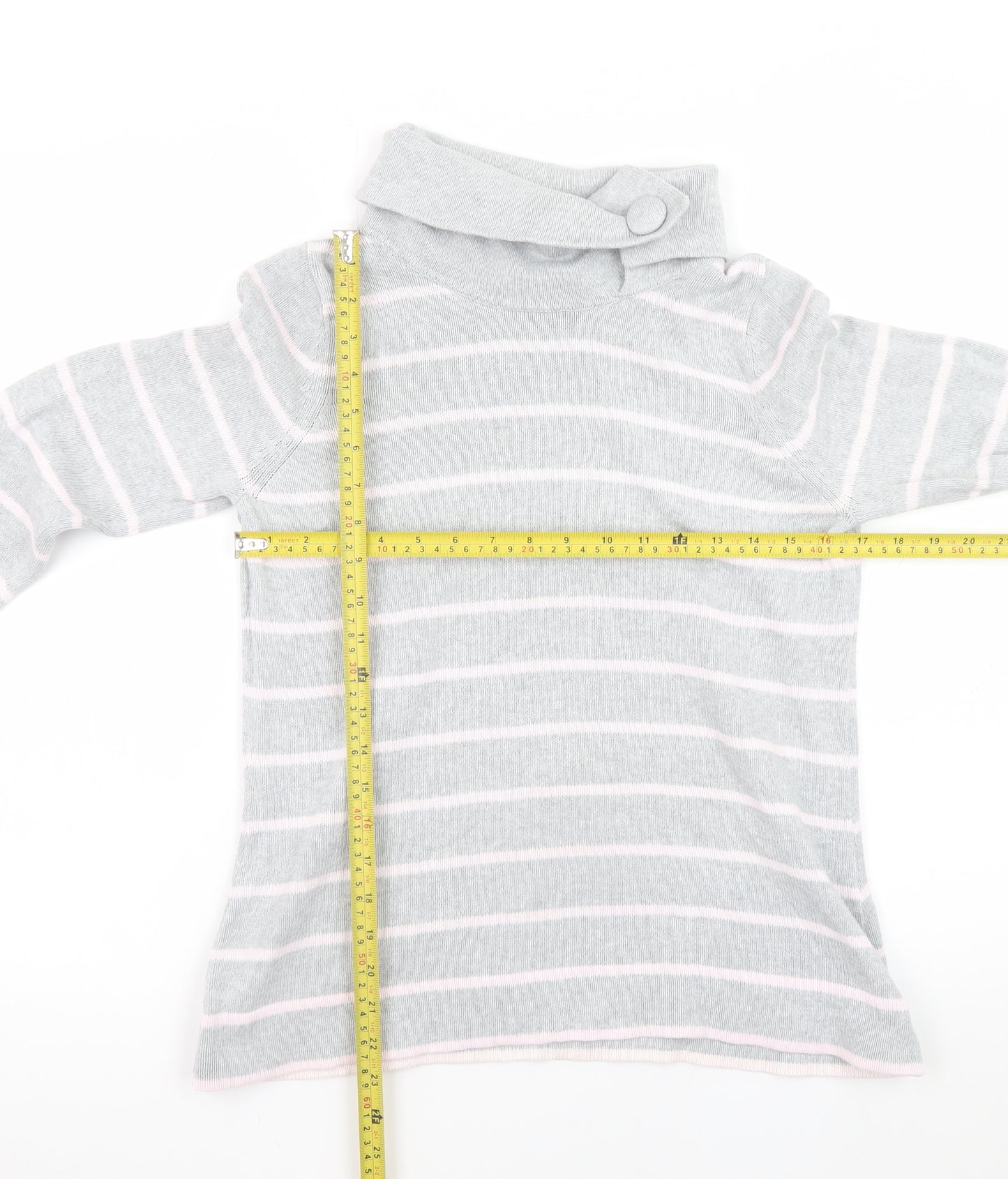 Marks and Spencer Women Grey Striped High Neck Cotton Jumper UK 12