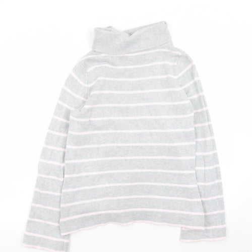 Marks and Spencer Women Grey Striped High Neck Cotton Jumper UK 12