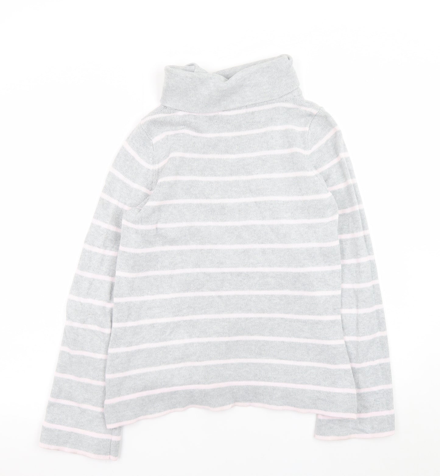 Marks and Spencer Women Grey Striped High Neck Cotton Jumper UK 12