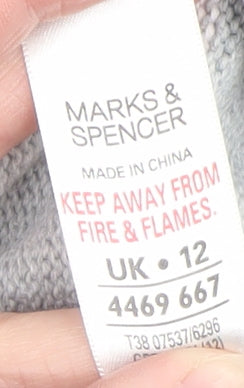 Marks and Spencer Women Grey Striped High Neck Cotton Jumper UK 12