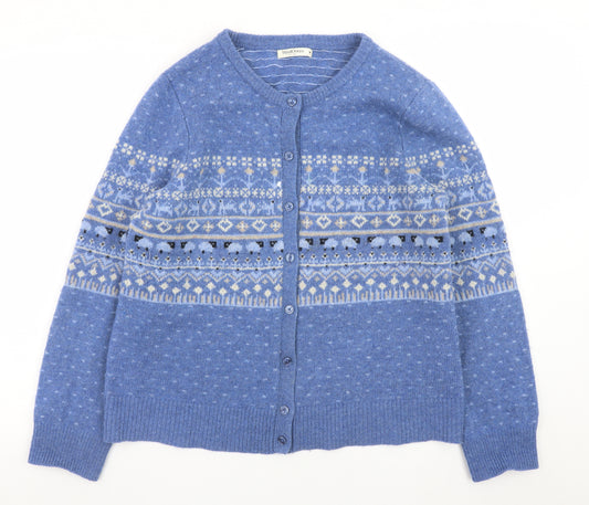 WoolOvers Womens Blue Fair Isle Lambswool Cardigan Size M
