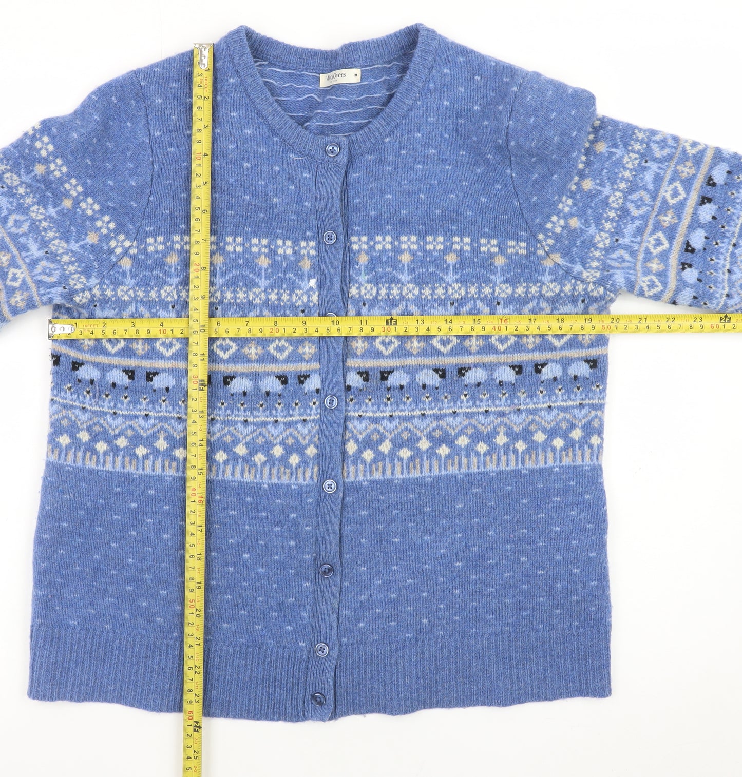 WoolOvers Womens Blue Fair Isle Lambswool Cardigan Size M