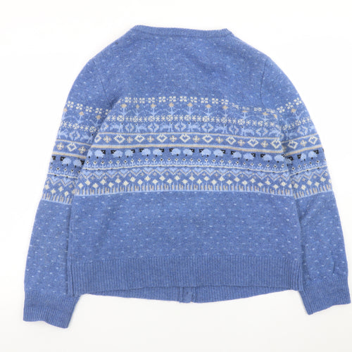 WoolOvers Womens Blue Fair Isle Lambswool Cardigan Size M