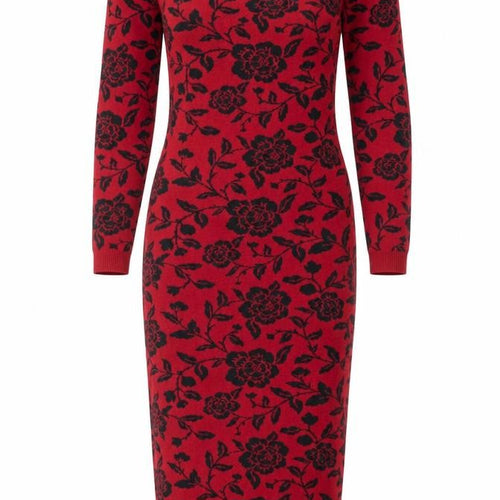 Collectif Vintage Womens Red Floral Knit Bodycon Dress UK 14
