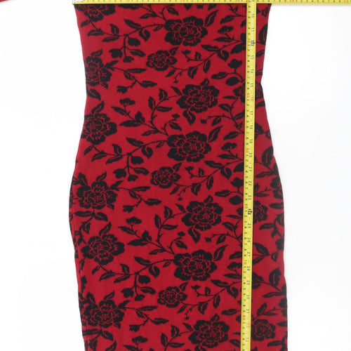 Collectif Vintage Womens Red Floral Knit Bodycon Dress UK 14
