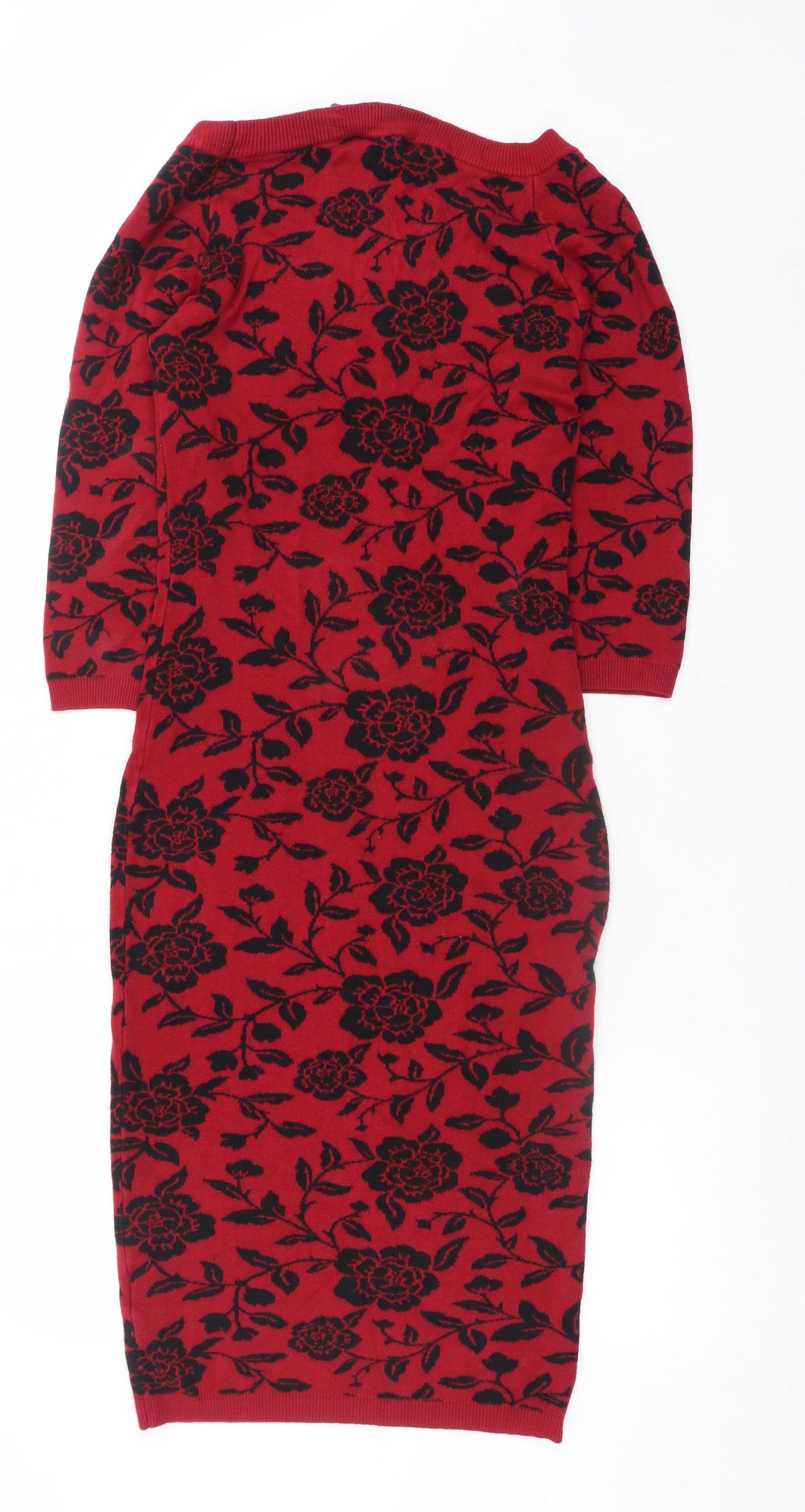 Collectif Vintage Womens Red Floral Knit Bodycon Dress UK 14