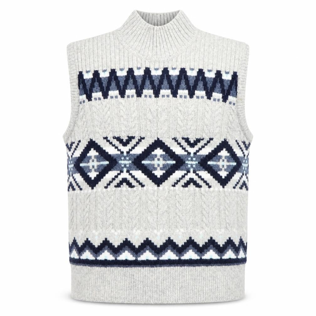 Front view of Marks & Spencer Men's Grey Geometric Knit Sleeveless Vest M