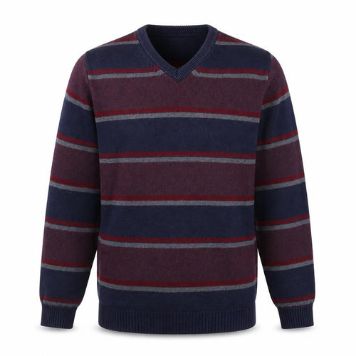 Maine New England Men’s Blue Striped Cotton V-Neck Jumper Size S