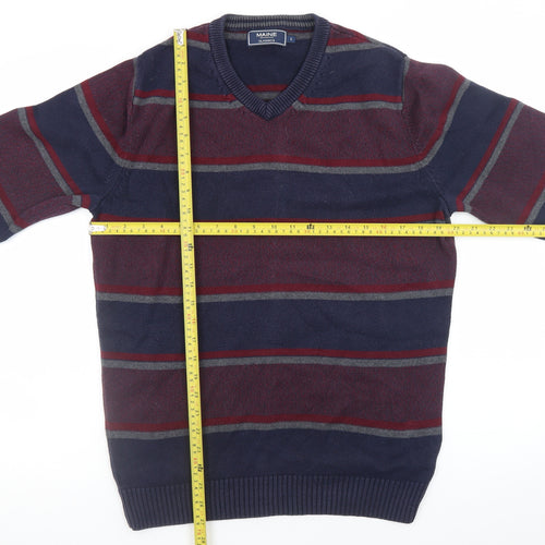 Maine New England Men’s Blue Striped Cotton V-Neck Jumper Size S