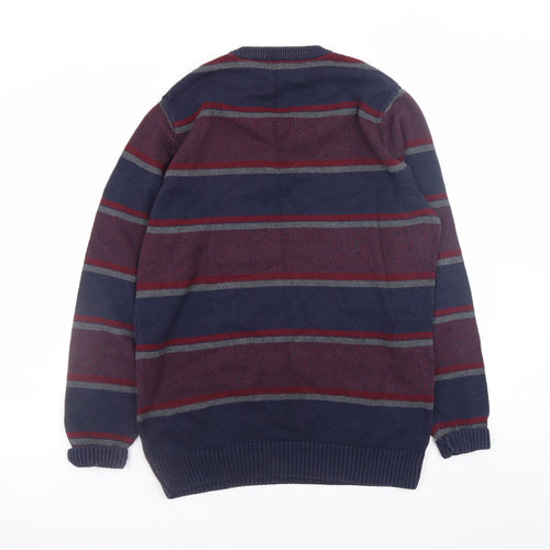Maine New England Men’s Blue Striped Cotton V-Neck Jumper Size S