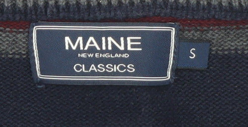 Maine New England Men’s Blue Striped Cotton V-Neck Jumper Size S