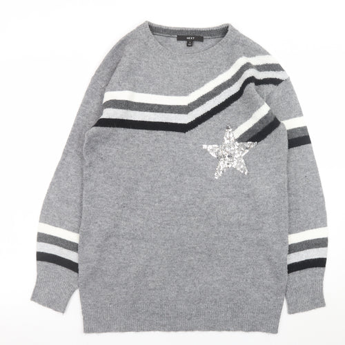 Next Women Grey Sequin Star Striped Knit Jumper Size S