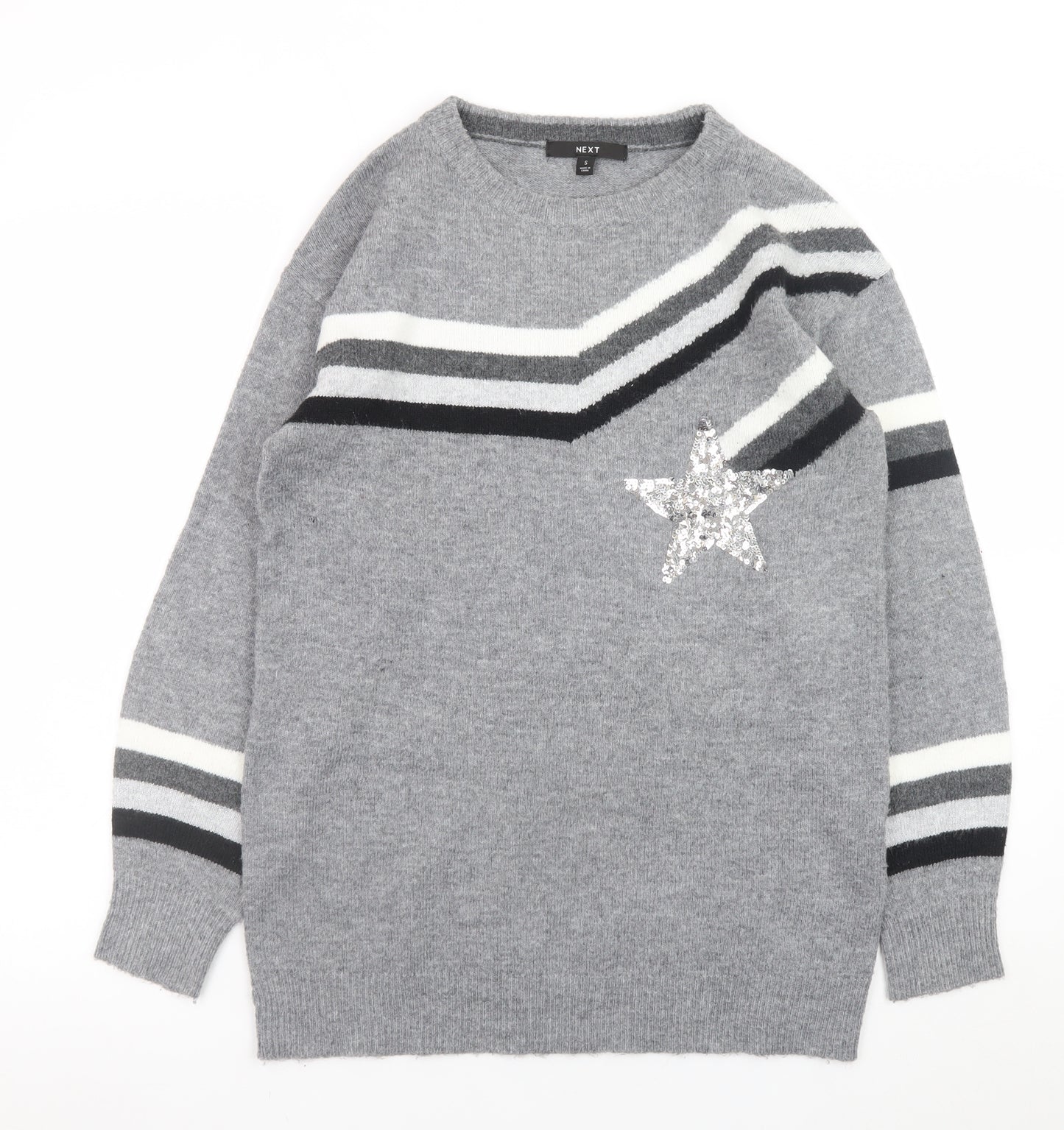 Next Women Grey Sequin Star Striped Knit Jumper Size S
