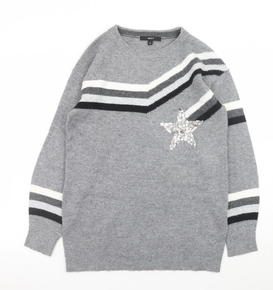 Next Women Grey Sequin Star Striped Knit Jumper Size S