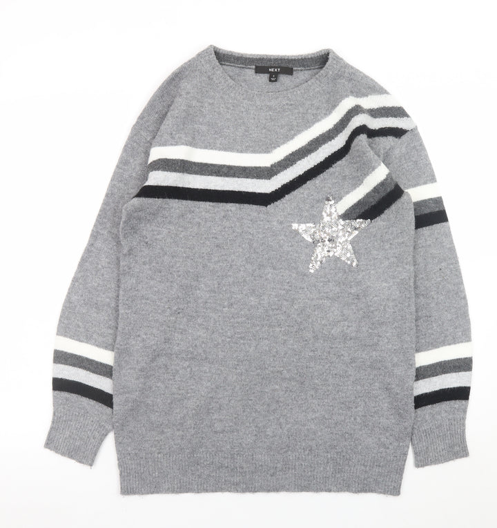 Next Women Grey Sequin Star Striped Knit Jumper Size S