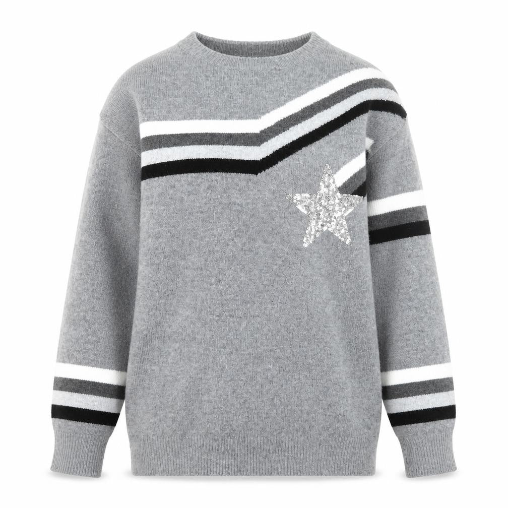 Front view of Next Women Grey Sequin Star Striped Knit Jumper, size S