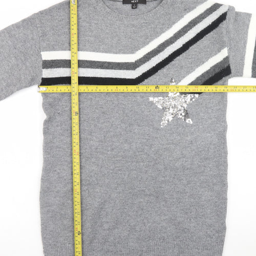 Next Women Grey Sequin Star Striped Knit Jumper Size S
