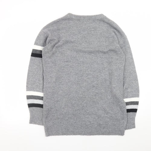 Next Women Grey Sequin Star Striped Knit Jumper Size S