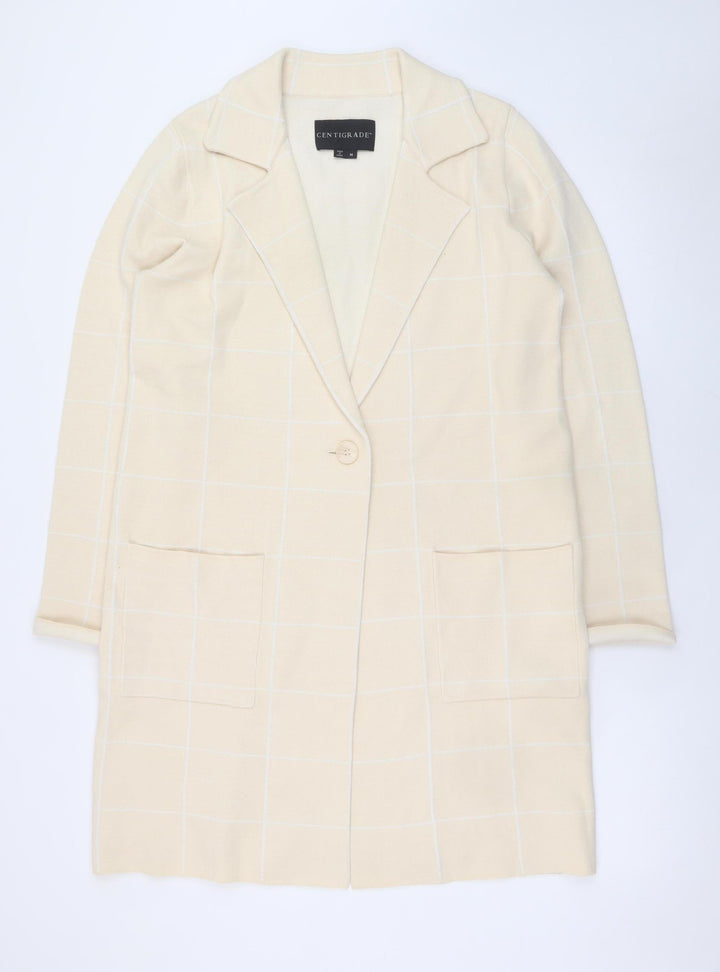 Centigrade Women’s Beige Long Check Coatigan M Classic Smart Casual