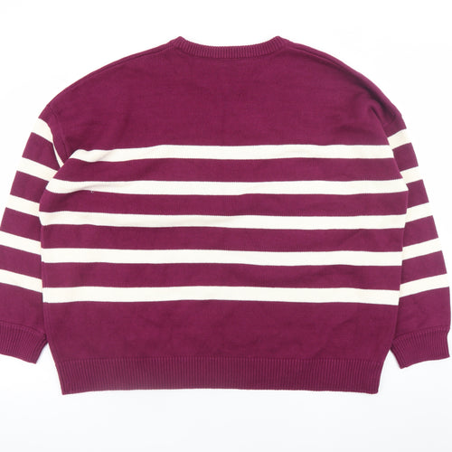 Next Women’s Purple Striped Cotton Acrylic Crew Neck Jumper XL