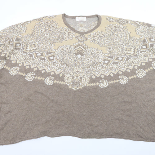 Spiritio di Artigiano Women's Beige Paisley Wool Blend V-Neck Jumper L