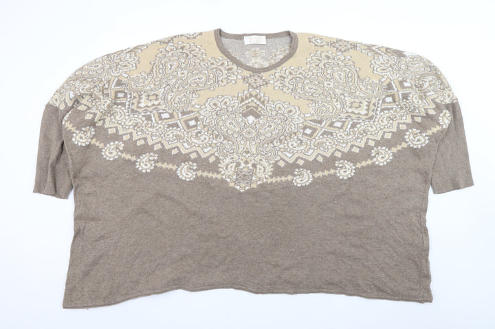 Spiritio di Artigiano Women's Beige Paisley Wool Blend V-Neck Jumper L