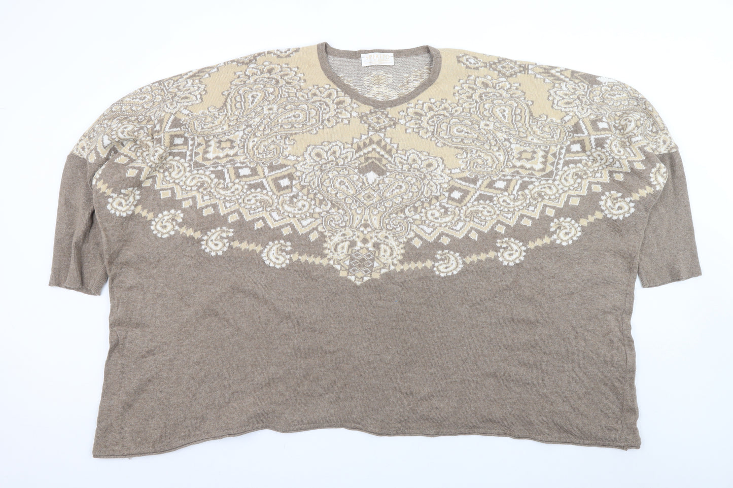 Spiritio di Artigiano Women's Beige Paisley Wool Blend V-Neck Jumper L