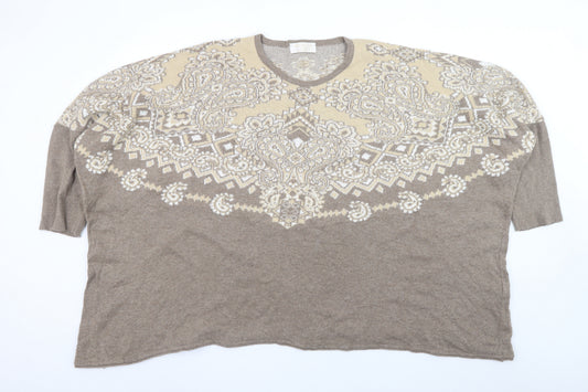 Spiritio di Artigiano Women's Beige Paisley Wool Blend V-Neck Jumper L
