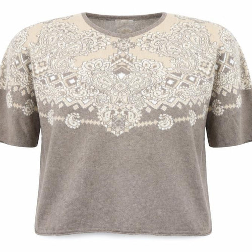 Spiritio di Artigiano Women's Beige Paisley Wool Blend V-Neck Jumper L