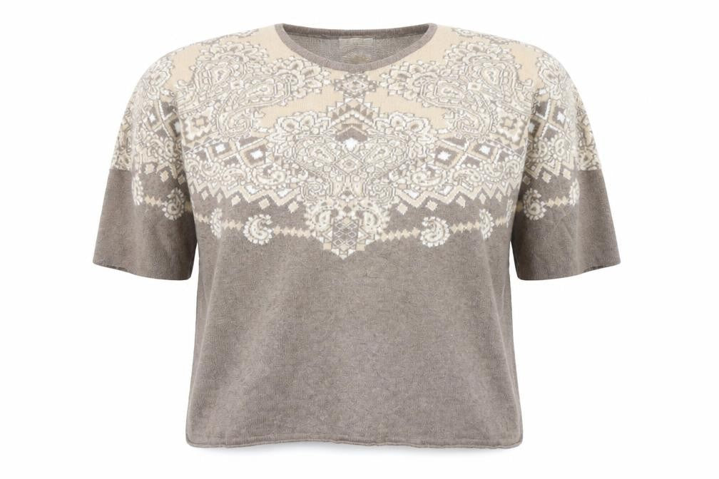 Spiritio di Artigiano Women's Beige Paisley Wool Blend V-Neck Jumper L
